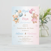 Spanish Teddy Bear Gender Reveal Invitation Kaart (Staand voorkant)