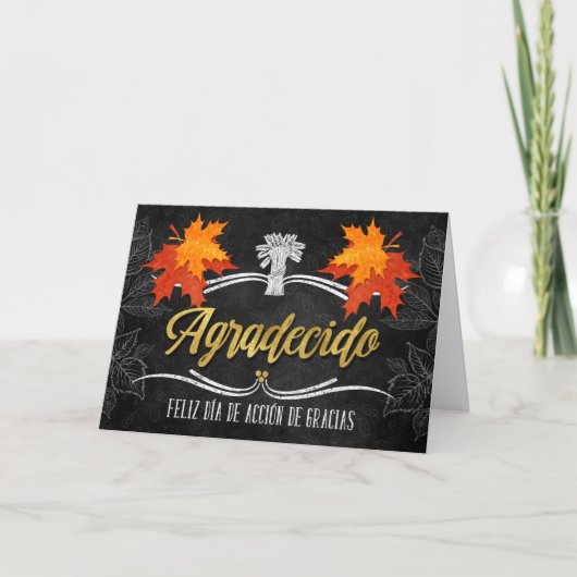 Spanish Thanksgiving Grateful Blessings Chalkboard Feestdagen Kaart (Voorkant)