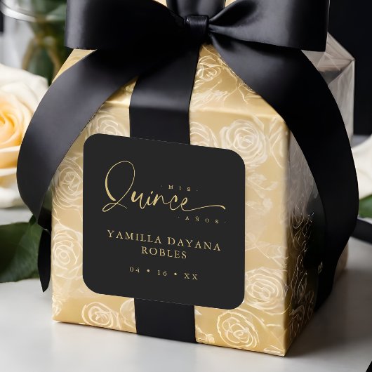 Spanish Trendy Calligraphy Quinceañera Mis XV Años Vierkante Sticker