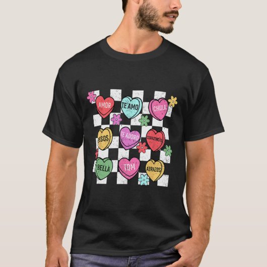 Spanish Valentine Conversation Heart Feliz San Val T-shirt (Voorkant)