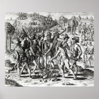 Spanjaarden die cadeaus van Indiërs ontvangen