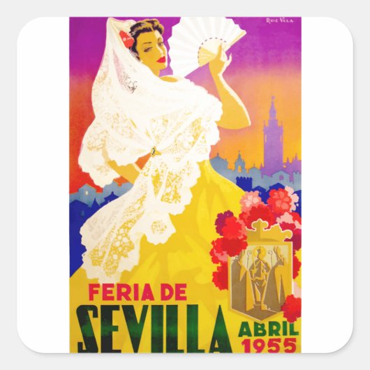 Spanje 1955 Sevilla April Fair Poster Vierkante Sticker (Voorkant)
