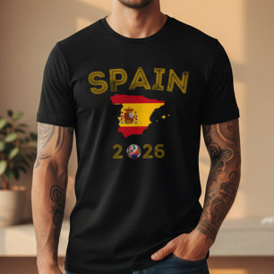 Spanje 2026 Voetbalfan Vintage Vlag Landkaart T-shirt