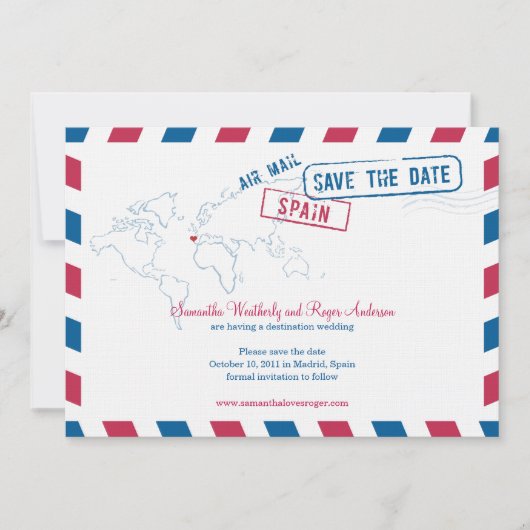 Spanje Air Mail Wedding Save the Date (Voorkant)