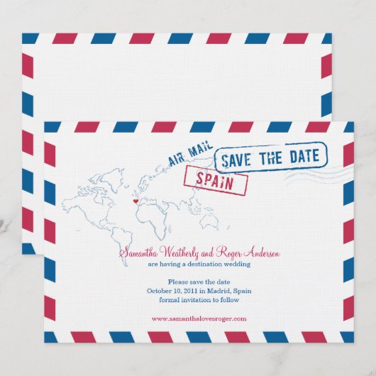 Spanje Air Mail Wedding Save the Date (Voorkant / Achterkant)