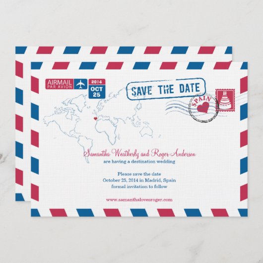 Spanje Air Mail Wedding Save the Date (Voorkant / Achterkant)