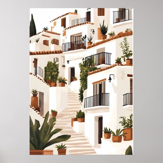 Spanje Andalusië Witte Dorp Kust Muurkunst Poster (Voorkant)