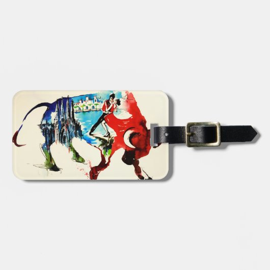 Spanje Bull Vintage Travel Love Waterverf Bagagelabel (Voorkant horizontaal)