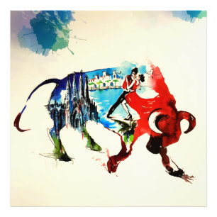 Spanje Bull Vintage Travel Love Waterverf Foto Afdruk