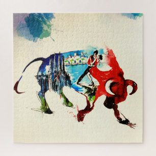 Spanje Bull Vintage Travel Love Waterverf Legpuzzel