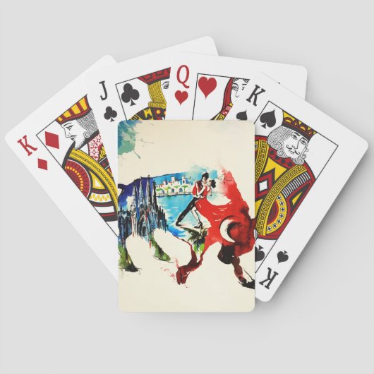 Spanje Bull Vintage Travel Love Waterverf Pokerkaarten (Achterkant)