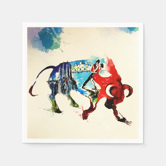 Spanje Bull Vintage Travel Love Waterverf Servet (Voorkant)