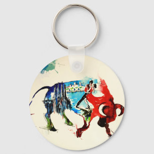 Spanje Bull Vintage Travel Love Waterverf Sleutelhanger