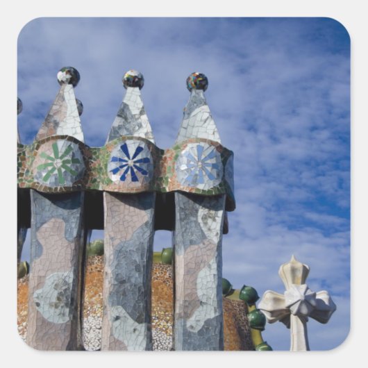 Spanje, Catalonië, Barcelona. Casa Batllo (1906) 2 Vierkante Sticker (Voorkant)