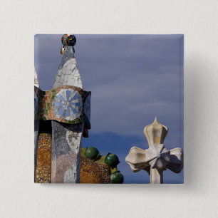 Spanje, Catalonië, Barcelona. Casa Batllo (1906). Vierkante Button 5,1 Cm