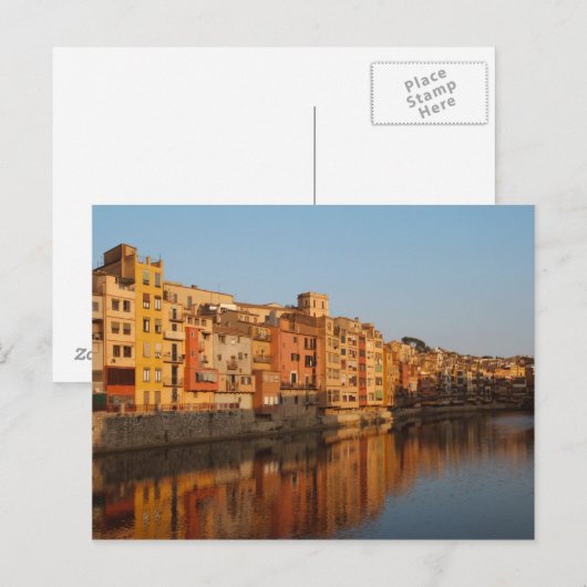 Spanje. Catalonië. Girona. Huisvesting op de Onyar Briefkaart (Voorkant / Achterkant)