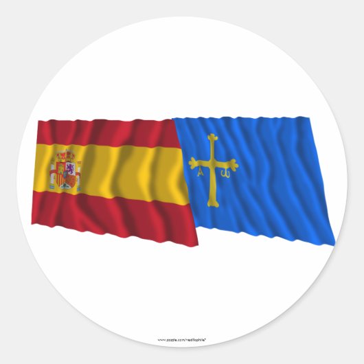 Spanje en Asturië met vlaggen Ronde Sticker (Voorkant)