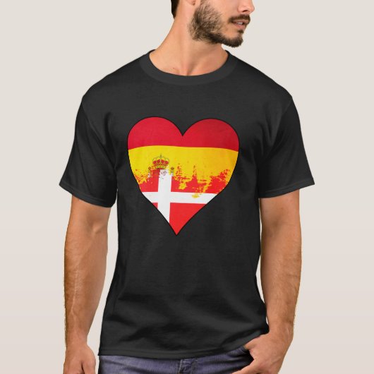 Spanje en Deens Hart Erfgoed Vlag T-shirt (Voorkant)