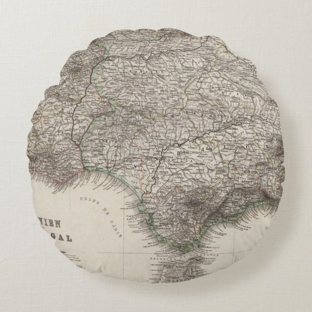 Spanje en Portugal, vier bladeren Rond Kussen (Voorkant)