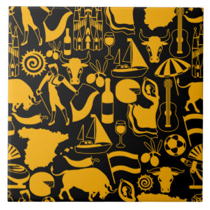 Spanje en Spaanse tradities zwart en Oranje Tegeltje