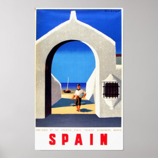 Spanje, Fisherman - Vintage Travel Poster (Voorkant)