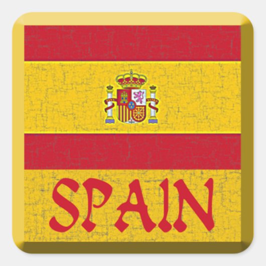 SPANJE FLAG VIERKANTE STICKER (Voorkant)