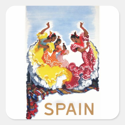  Spanje Flamenco Dancers Travel Poster Vierkante Sticker (Voorkant)