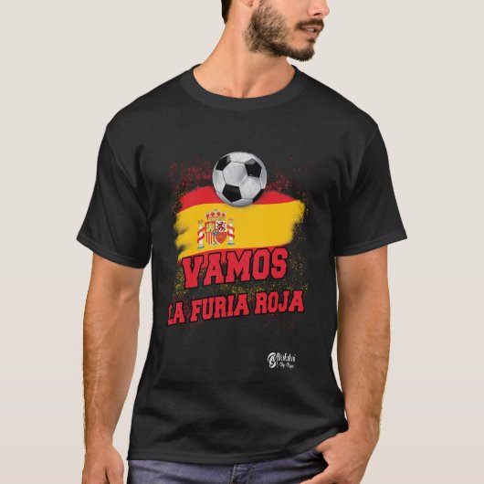 Spanje Football Vamos La Furia Roja 1 zwart T-shir T-shirt (Voorkant)