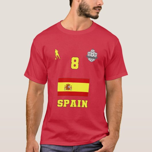 Spanje Football Voetbal Nationaal Team #8 T-shirt (Voorkant)