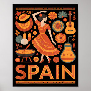 Spanje grappige Spaanse cultuur flamenco gitaar pa Poster