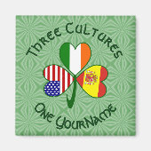 Spanje Ierland USA Flags Shamrock Jouw naam Magneet (Voorkant)