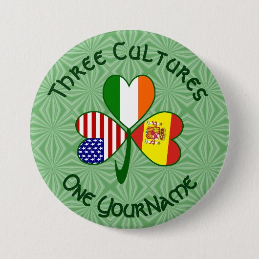Spanje Ierland USA Flags Shamrock Jouw naam Ronde Button 7,6 Cm (Voorkant)
