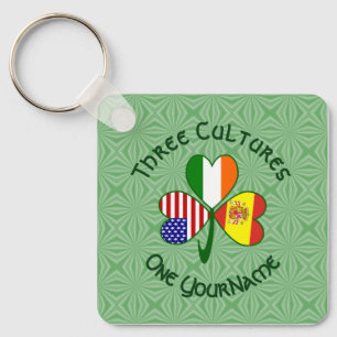 Spanje Ierland USA Flags Shamrock Jouw naam Sleutelhanger