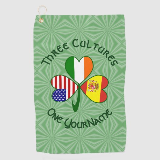 Spanje Ierland USA Flags Shamrock Personalized Golfhanddoek (Voorkant)