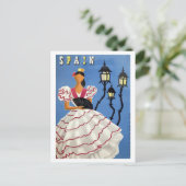 Spanje, illustratie, meisje in folklusje en lampen briefkaart (Staand voorkant)