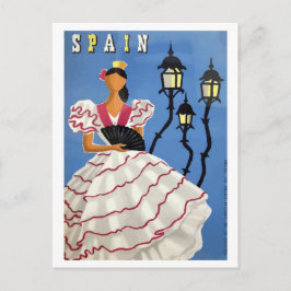 Spanje, illustratie, meisje in volksdracht en lamp briefkaart