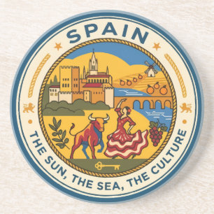 Spanje Illustratie Reis Kunst Badge Zandsteen Onderzetter