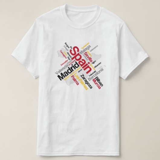 Spanje Kaart en steden T-Shirt (Design voorkant)
