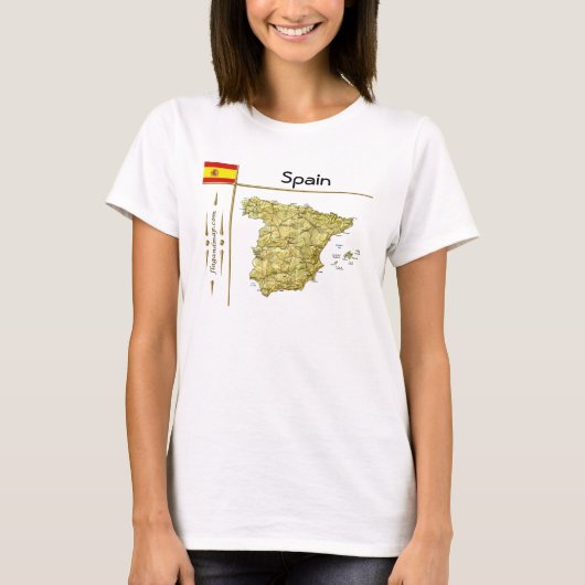 Spanje Kaart + Vlag + Titel T-Shirt (Voorkant)