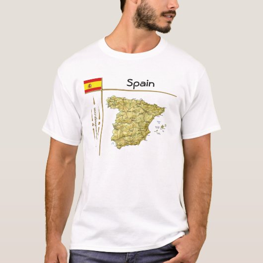 Spanje Kaart + vlag + titel T-shirt (Voorkant)
