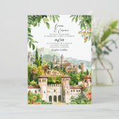Spanje Kasteel waterverf bruiloft uitnodiging (Staand voorkant)