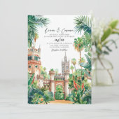 Spanje Kasteel waterverf bruiloft uitnodiging (Staand voorkant)