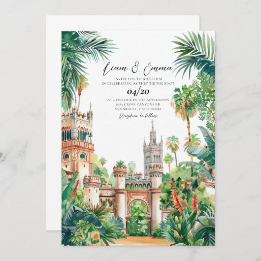 Spanje Kasteel waterverf bruiloft uitnodiging (Voorkant / Achterkant)