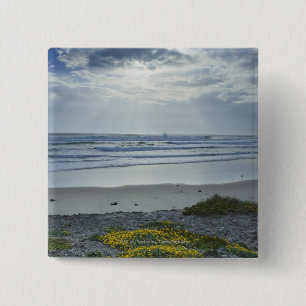 Spanje kust met Gele Bloemen en Sun Beams Vierkante Button 5,1 Cm