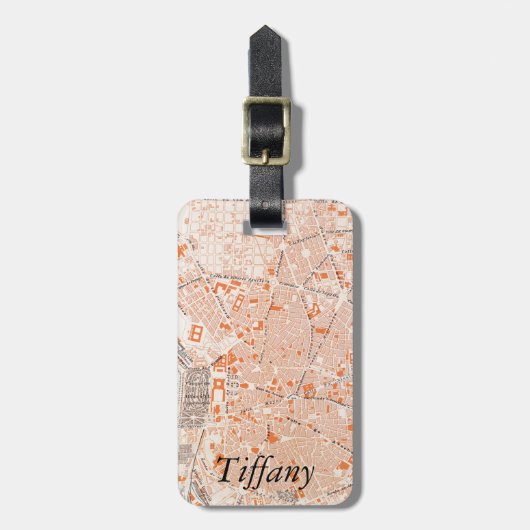 Spanje: Madrid Map, C1920 Bagagelabel (Voorkant verticaal)