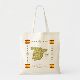 Spanje Map + Flags Bag Tote Bag