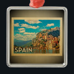 Spanje Ornament Vintage Travel<br><div class="desc">Een cool  Spanje ornament met de charmante stad miravet,  die in de bergen is genaaid.</div>