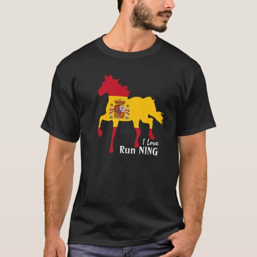 Spanje, Paard, Spaanse vlag & ik hou van hardlopen T-shirt (Voorkant)