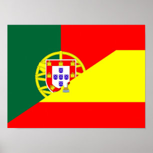 spanje portugal buurlanden halve vlag poster