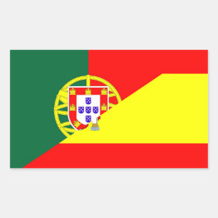 spanje portugal buurlanden halve vlag rechthoekige sticker